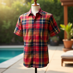 Classic Summer Madras Plaid Short Sleeve Shirt