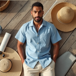 Coastal Breeze Linen Blend Camp Collar Shirt