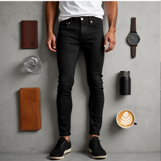 Urban Edge Men's Skinny Fit Black Jeans