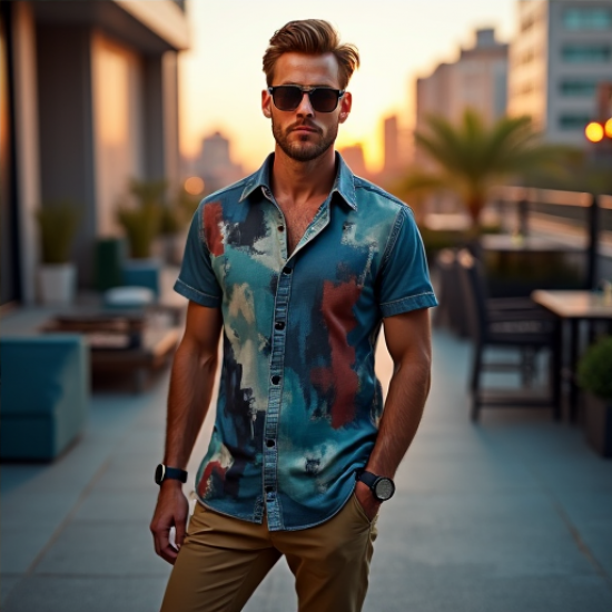 Artistry in Motion: Men's Abstract Print Short Sleeve Shirt